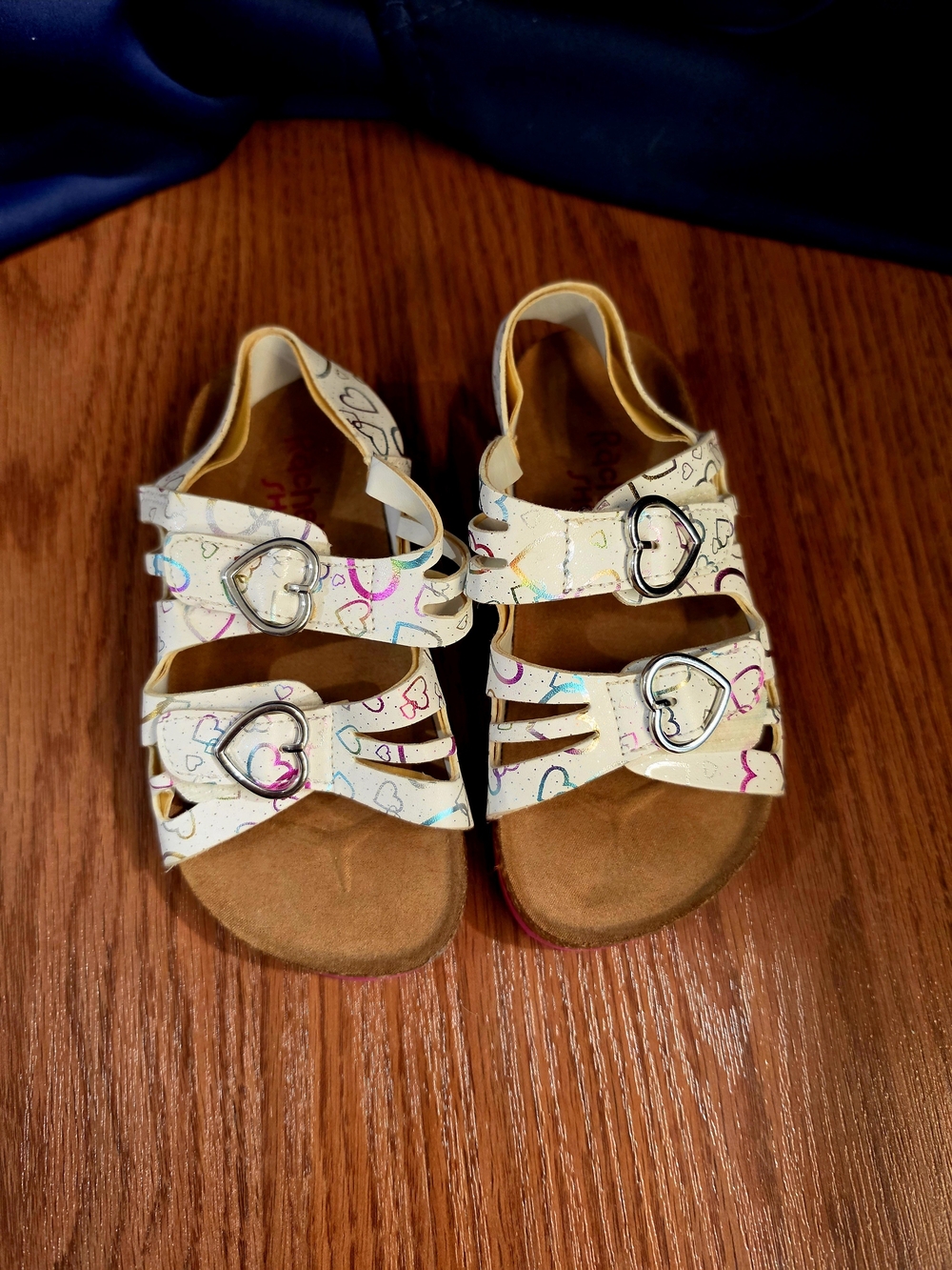 Rachel Shoes White Kids Sandals with Multicolor Heart Print and Heart Buckles